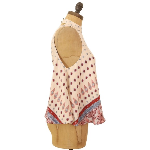 Show Me Your Mumu Walter V-Back Tank XS Mock Printed Cutout Top Ivory EUC B9 - Picture 4 of 7